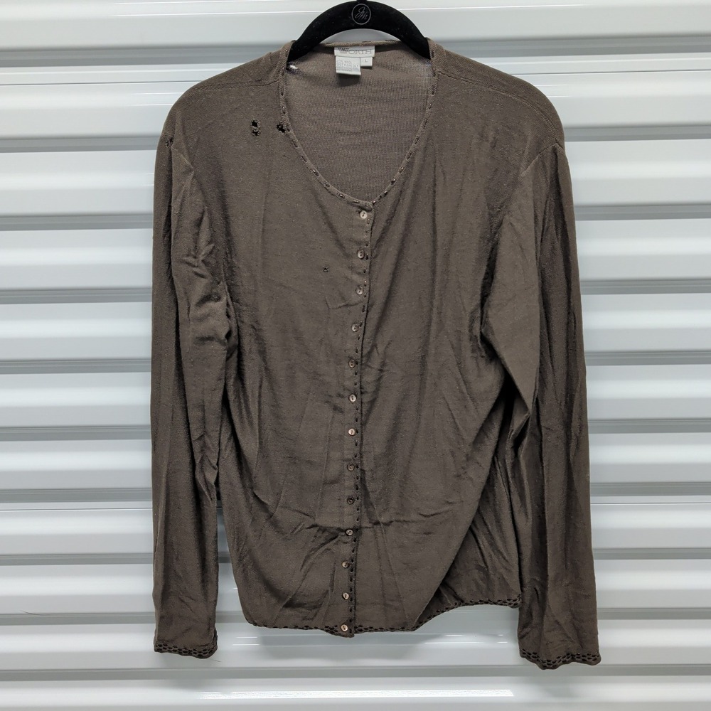 Worth New York Cardigans LG Women Brown 100% Wool Button Up Crochet Trim AS IS